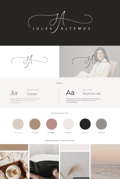Example custom brand guide showing logo, fonts and color palette